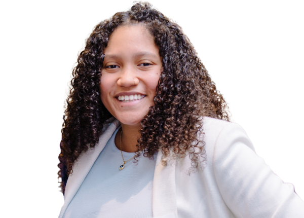 Young woman with curly long hair smiling